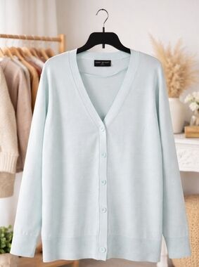 Lane Bryant Light Blue Button Front Knit V Neck Cardigan Sweater Size 18/20